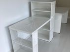 white study table with side racks