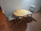 Wood Folding Round Dining Coffee Table with 2 Fabric Chairs