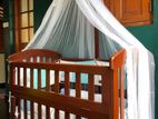 Wooden Baby Cot with 3 Bedding Sets and feeding chair