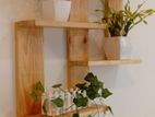 Wooden Floating Shelf with Flower Pots