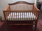 Wooden Foldable Baby Cot with Mattress