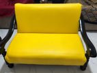Wooden Sofa 2 Seater with Yellow Cushioned Seat