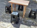 Wooden Table with 4 Black Stools